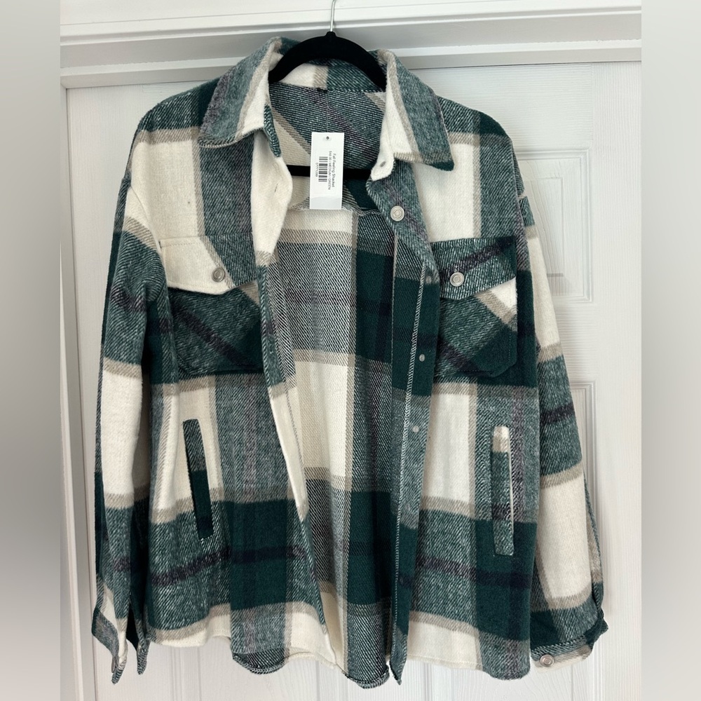 Green, Navy and White Plaid Jacket